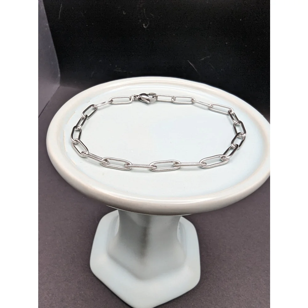 XXS Stainless Steel Paper Clip Chain Stackable Bracelet 6 inch - Picture 5 of 5